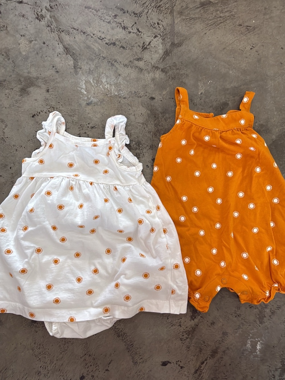 Baby Floral Eyelet Romper Set in White & Orange